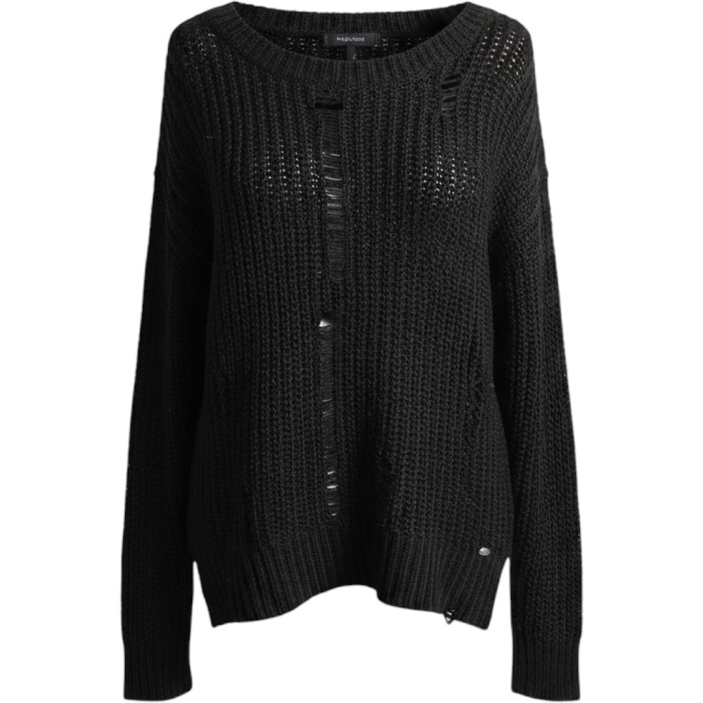 GUESS Los Angeles Womens Distressed Open Knit Sweater‎ Black Size L Long Sleeve